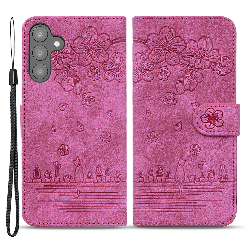 For Samsung Galaxy S23 Imprinted Flower Cat Phone Protective Shell PU Leather Wallet Case with Strap For Samsung Galaxy S23 Imprinted Flower Cat Phone Protective Shell PU Leather Wallet Case with Strap
